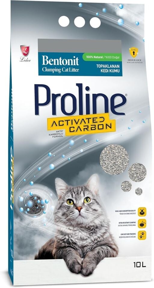 Proline Aktif Karbonlu Topaklanan Kedi Kumu 10 Lt