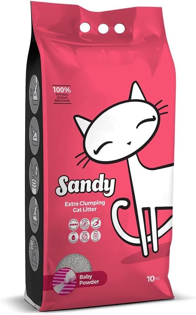 Sandy Sodyum Bentonit Ultra Topaklaşan Bebek Pudralı Doğal Kedi Kumu 10 Kg