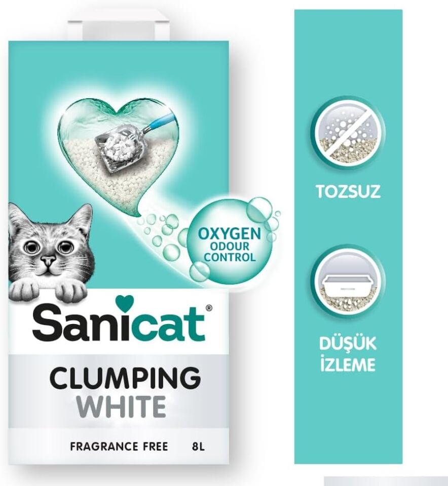 Sanicat Clumping White Topaklanan Kedi Kumu (Kokusuz) 8L