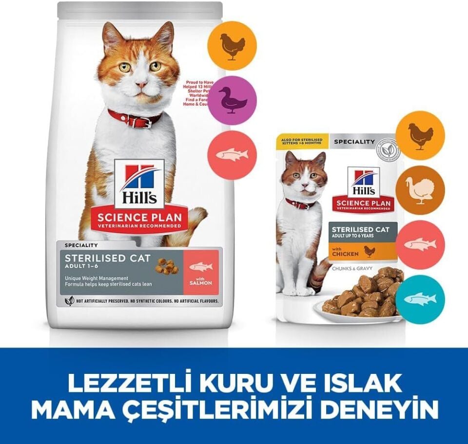 Hill’s SCIENCE PLAN Sterilised Somon Balıklı Kısırlaştırılmış Kedi Maması 1,5 Kg