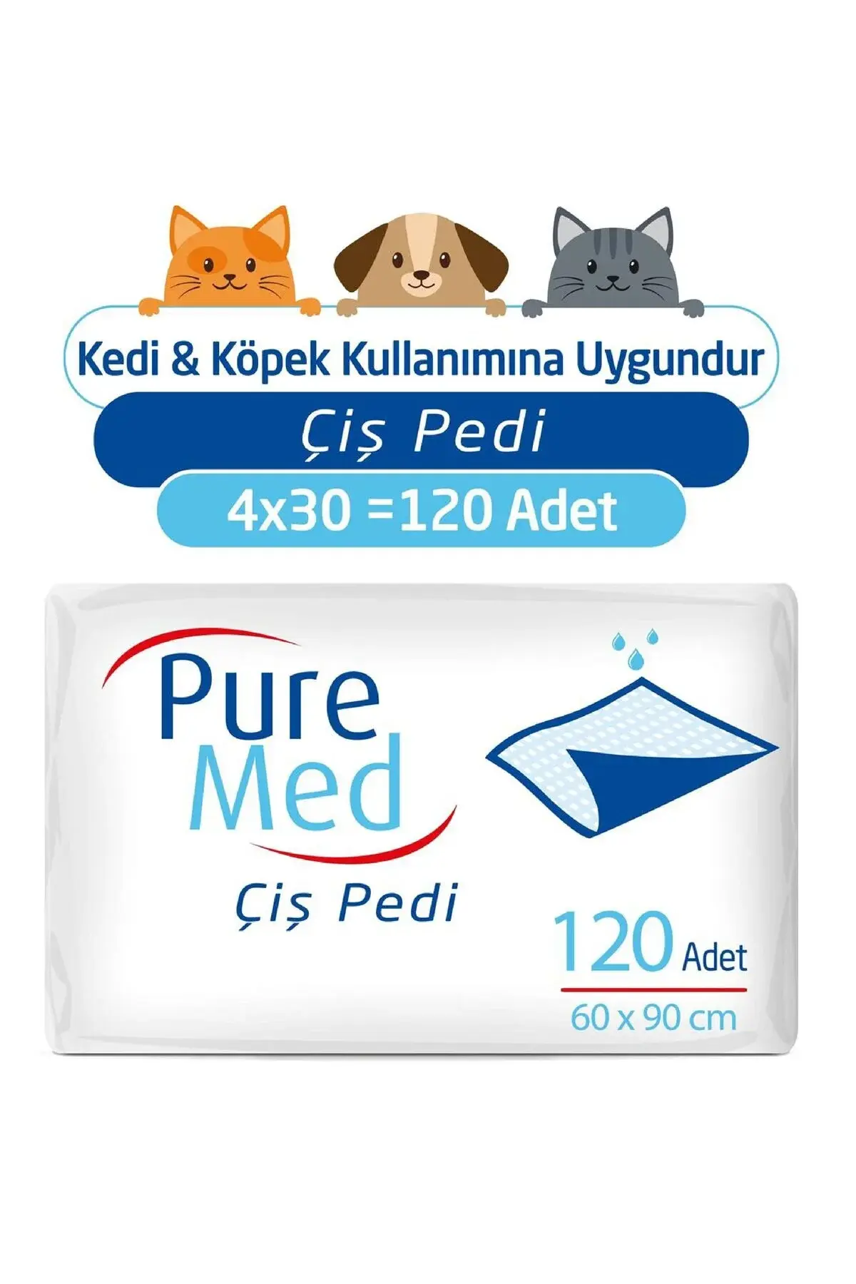 Puremed 60x90 Cm Kedi Köpek Çiş Pedi 30'lu X 4 Paket (120 Adet)