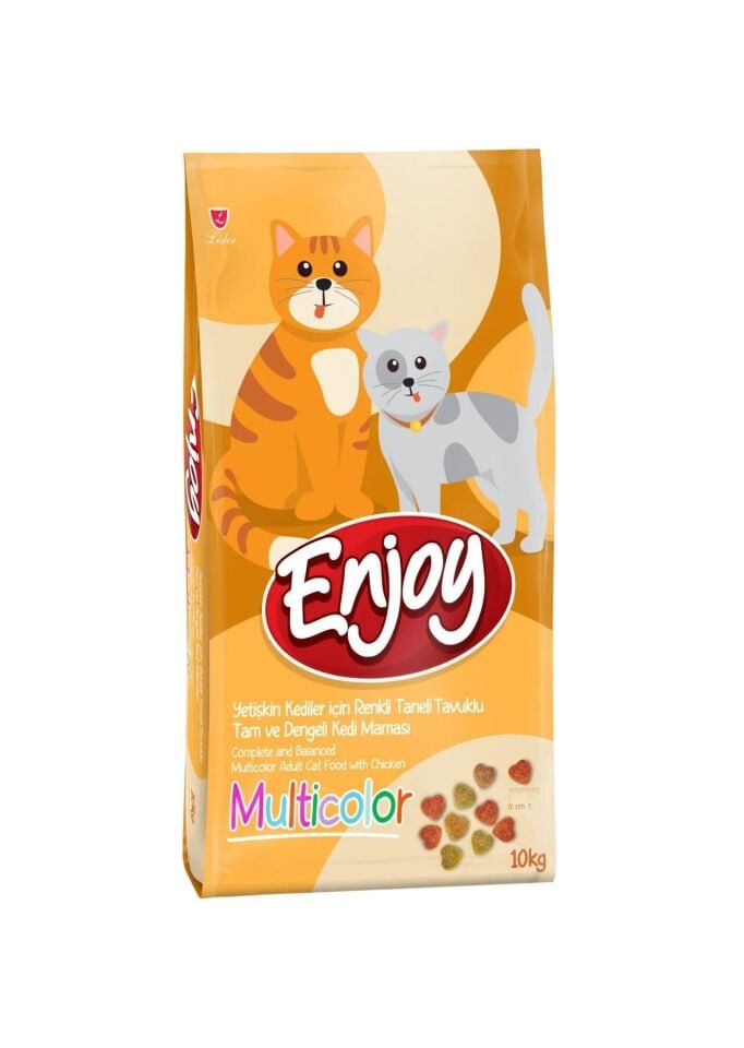 Enjoy Multicolor Yetişkin Kediler için Renkli Taneli Tavuklu Tam ve Dengeli Kedi Maması 10 kg