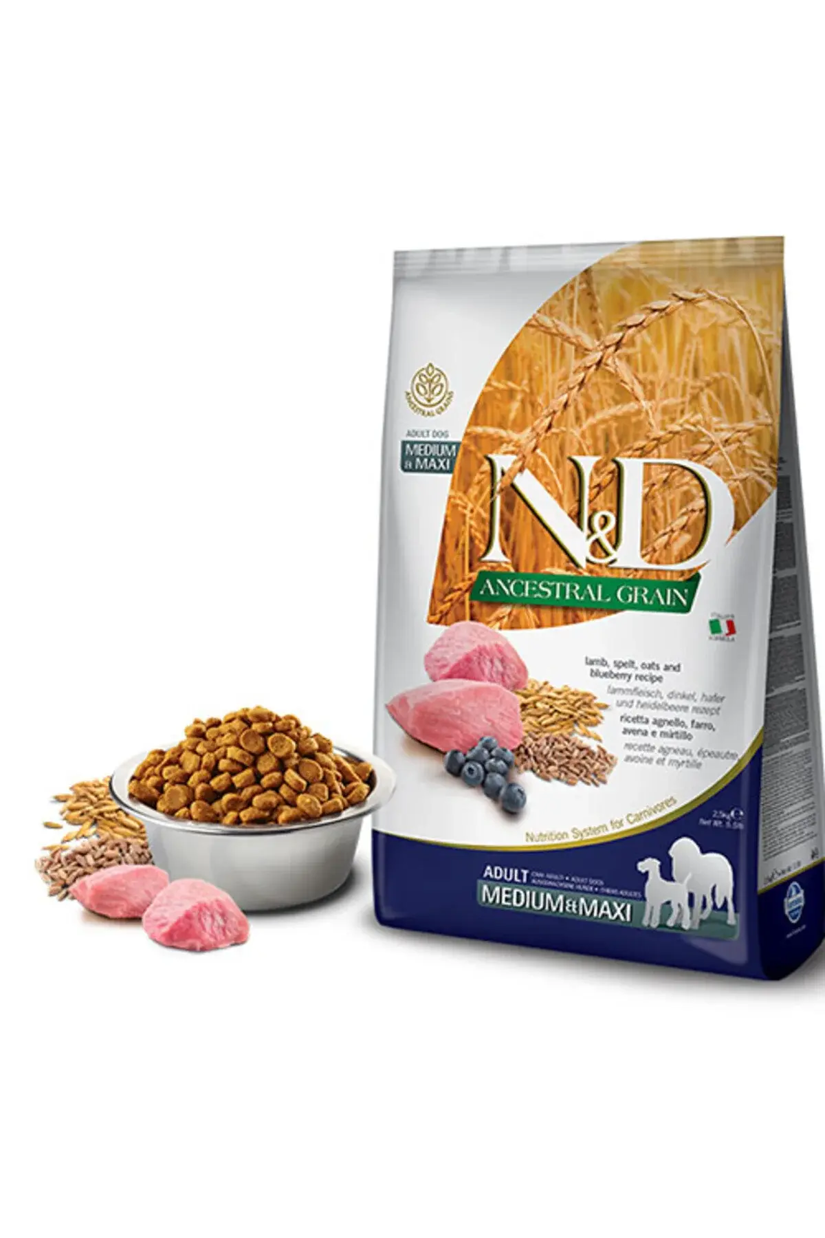 N&D Ancestral Kuzu Etli ve Yaban Mersinli Orta ve Büyük Irk Ata Tahıllı Yetişkin Köpek Maması 12kg