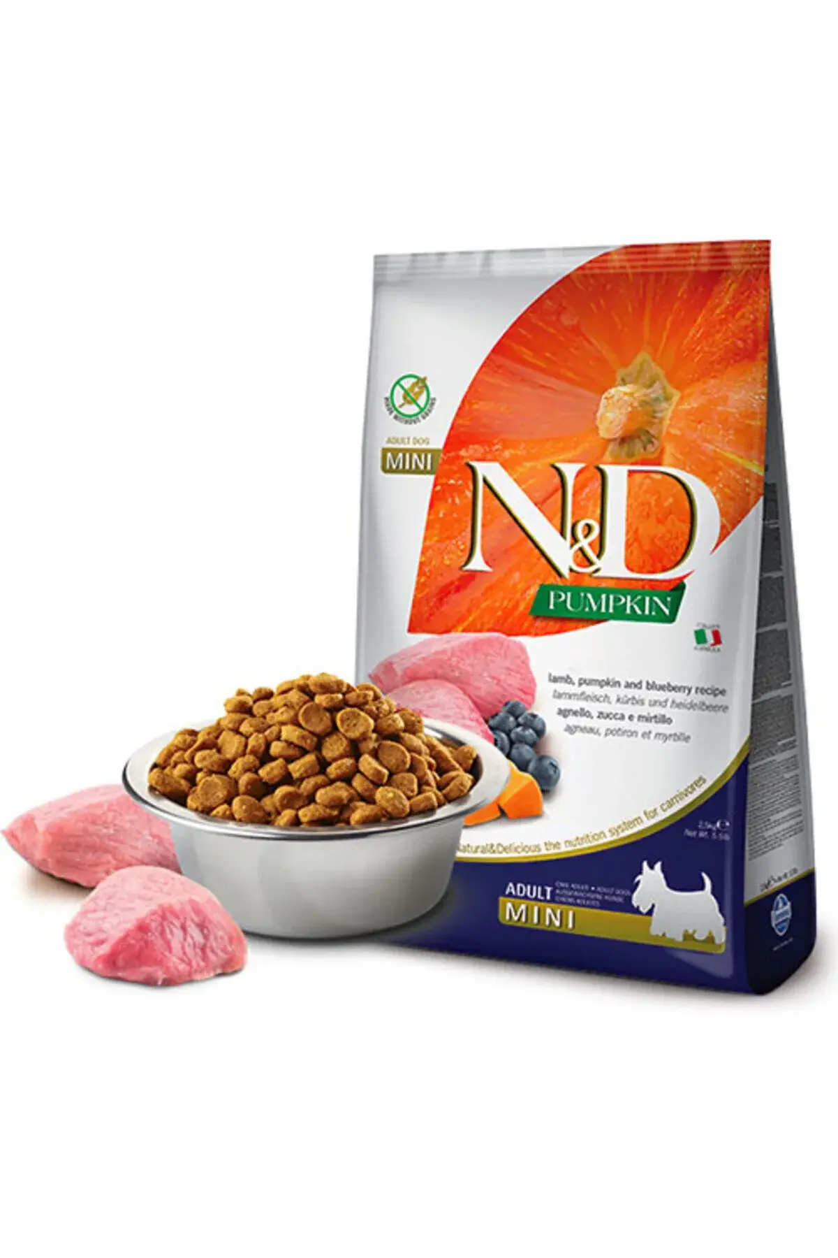 N&D Pumpkin Bal Kabaklı Kuzulu ve Yaban Mersinli Küçük Irk Tahılsız Yetişkin Köpek Maması 2,5kg