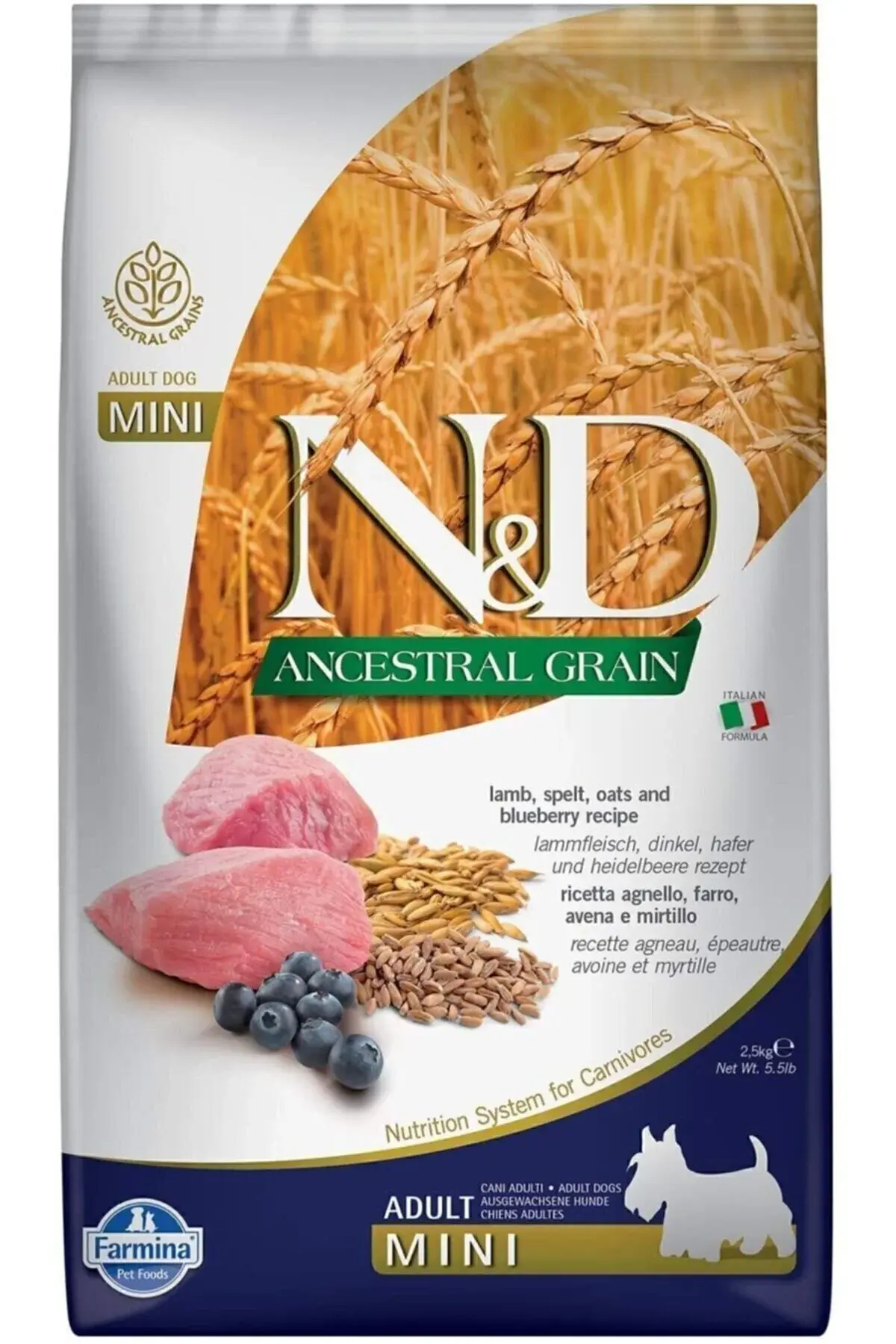 N&D Ancestral Grain Kuzu Etli ve Yaban Mersinli Küçük Irk Ata Tahıllı Yetişkin Köpek Maması 2,5kg