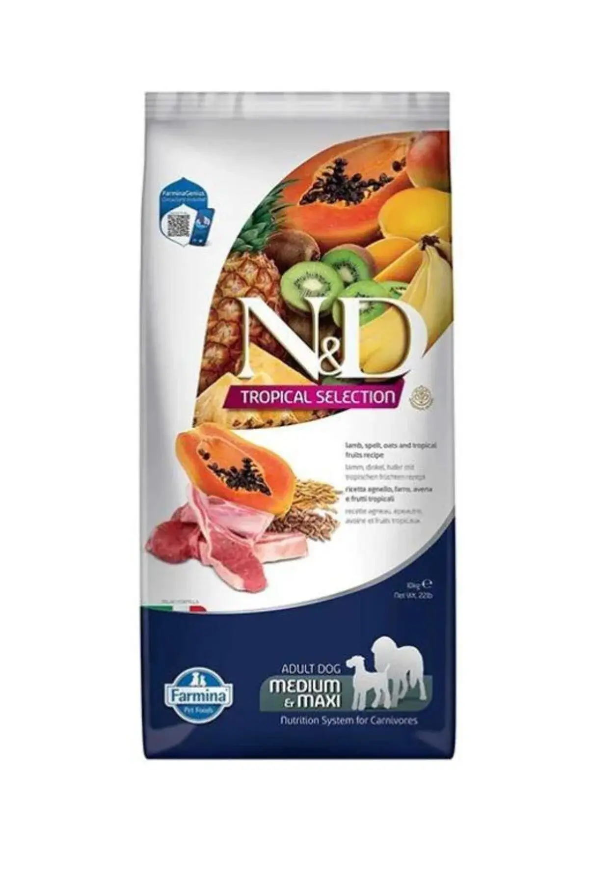 N&D Tropical Selection Kuzu Etli ve Tropikal Meyveli Orta ve Büyük Irk Yetişkin Köpek Maması 10kg