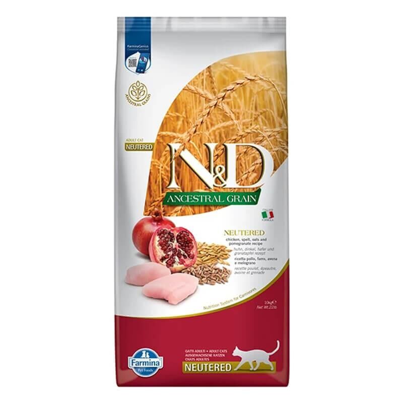 N&D Ancestral Grain Tavuklu ve Narlı Ata Tahıllı Kısırlaştırılmış Kedi Maması 10kg