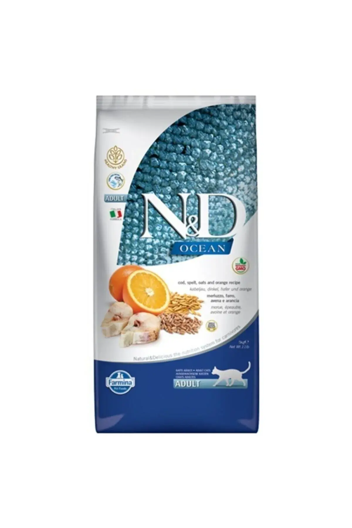 N&D Ocean Morina Balıklı ve Portakallı Ata Tahıllı Yetişkin Kedi Maması 5kg