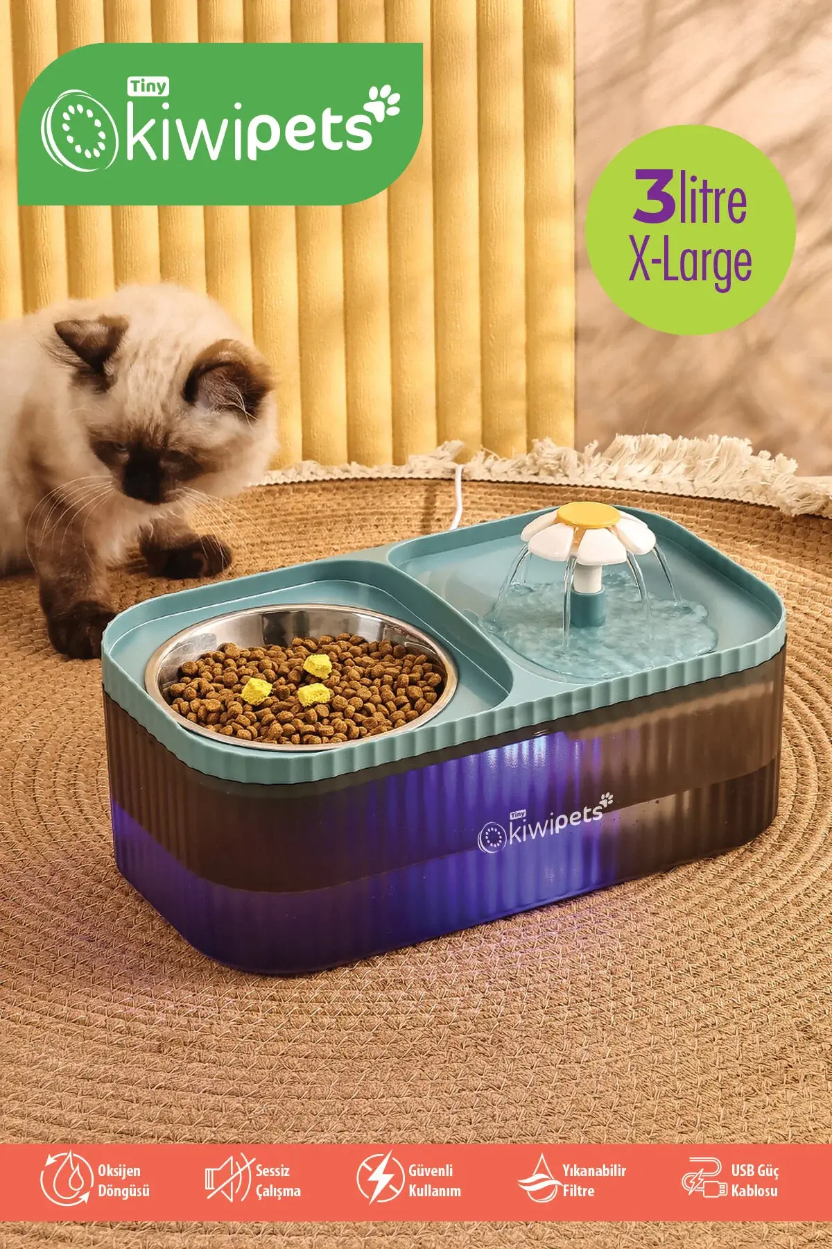 Kiwi Pets Kpf-10548 Mama Kabı ve Otomatik Evcil Hayvan Su Çeşmesi