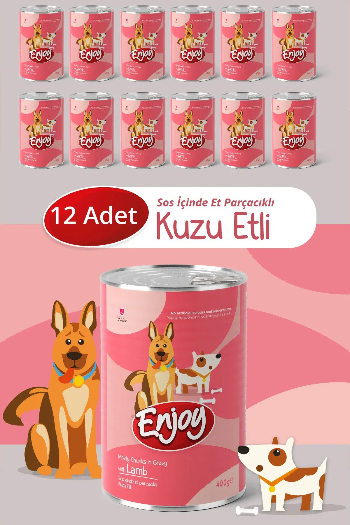 Enjoy Kuzu Etli Köpek Konservesi Sos İçinde Et Parçacıklı 400 Gr x12