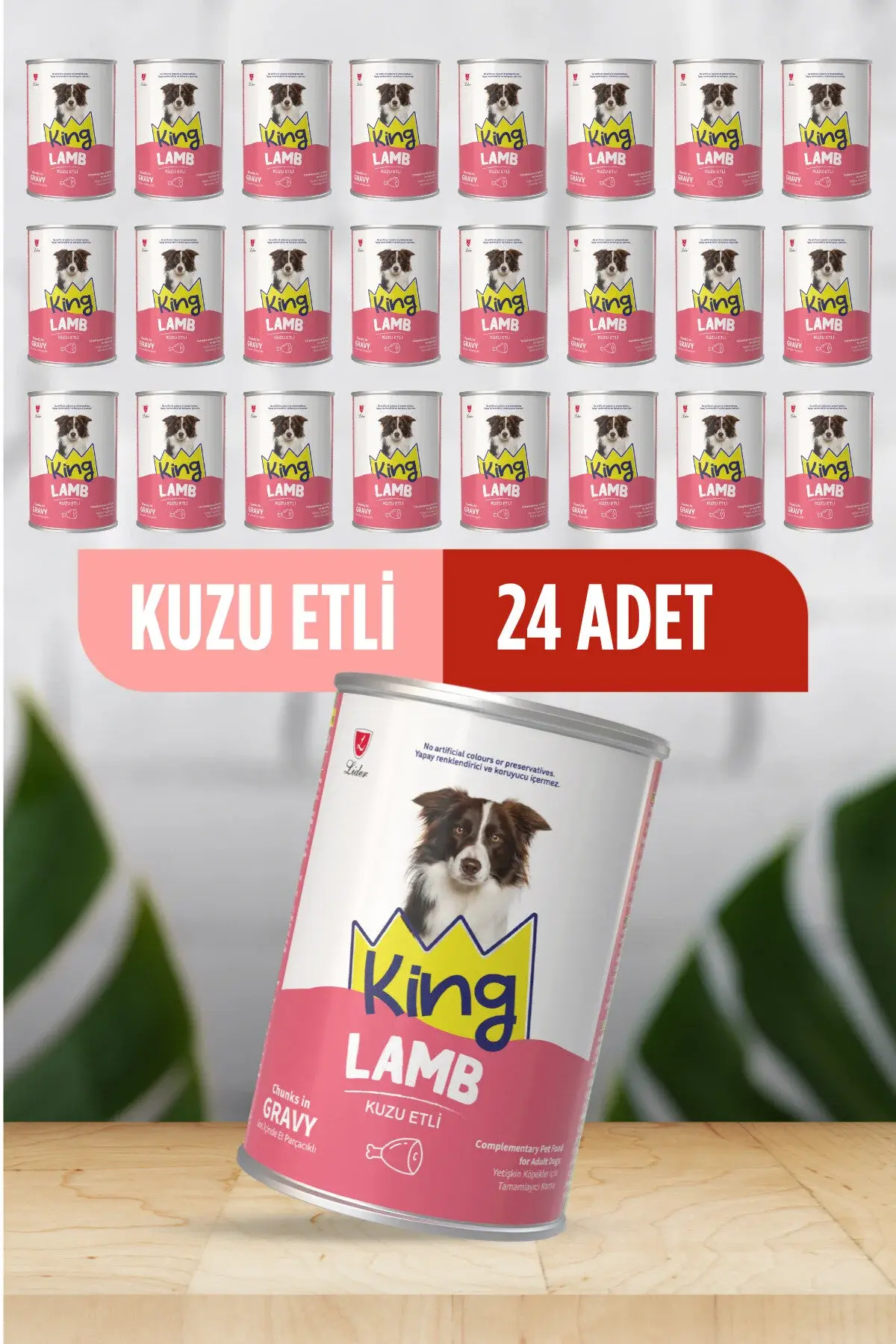 King Sos İçerisinde Et Parçacıklı Kuzu Etli Köpek Konservesi 400 G x 24 Adet