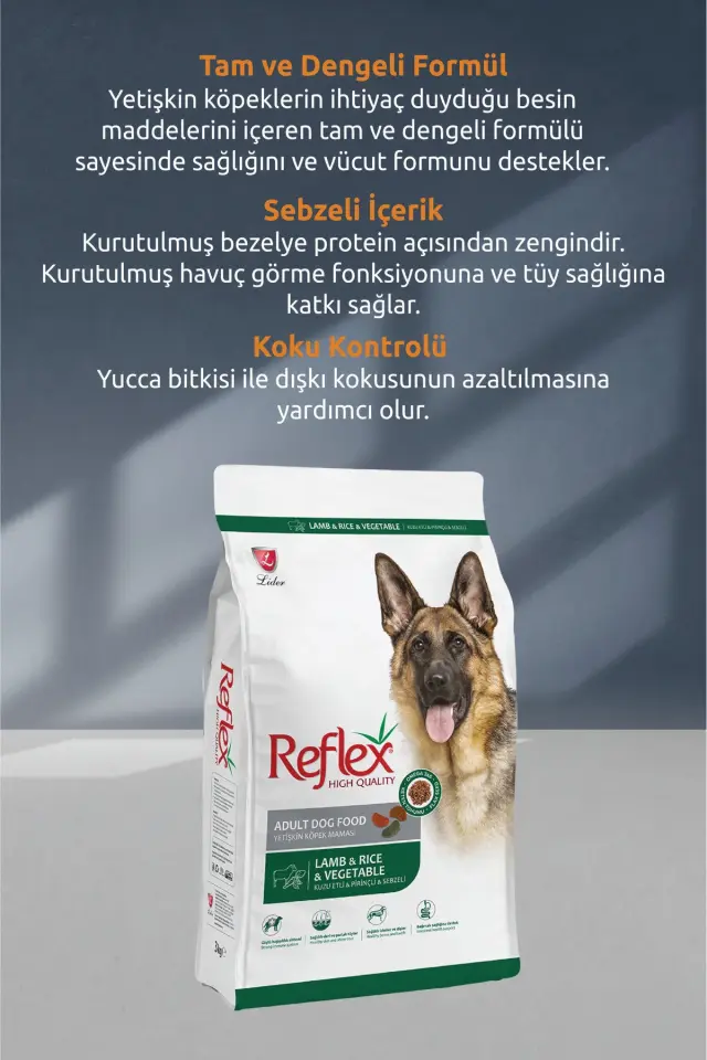 Reflex Kuzu Etli ve Sebzeli Yetişkin Köpek Maması 15 kg