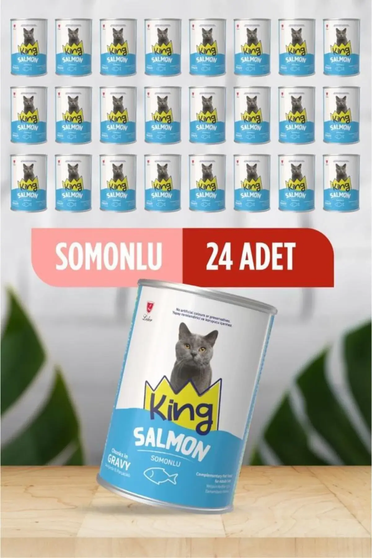 King Sos İçerisinde Et Parçacıklı Somonlu Kedi Konservesi 400 Gr*24 ADET