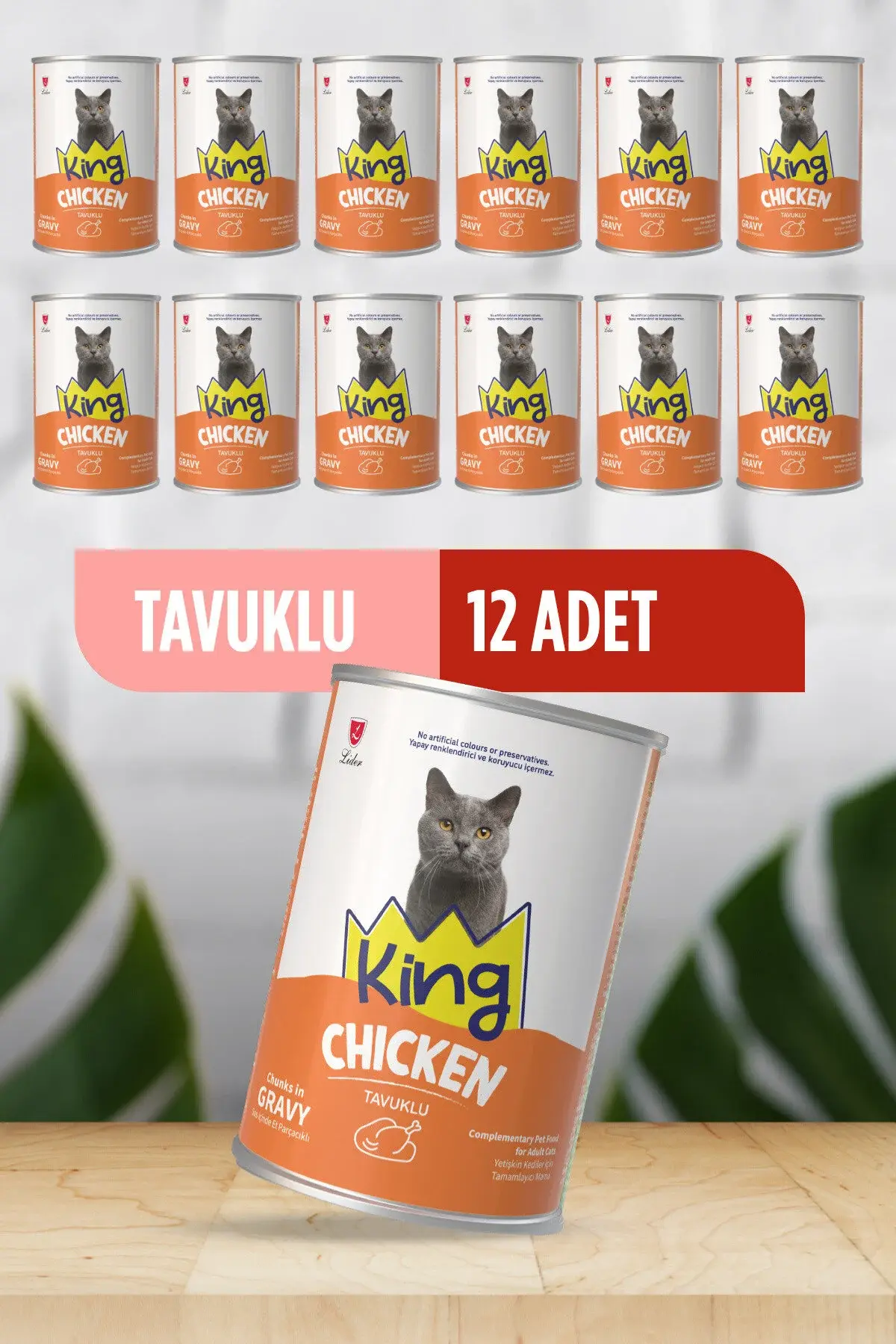 King Sos İçerisinde Et Parçacıklı Tavuklu Kedi Konservesi 400g x 12 Adet