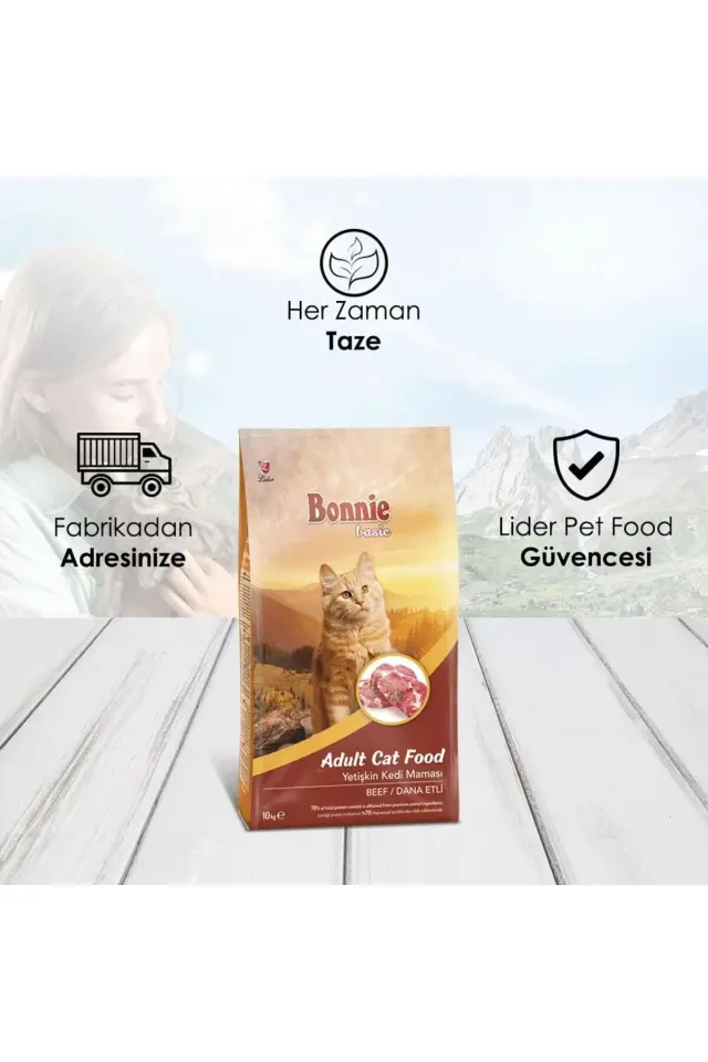 Bonnie Basic Biftekli Yetişkin Kedi Maması 10 Kg
