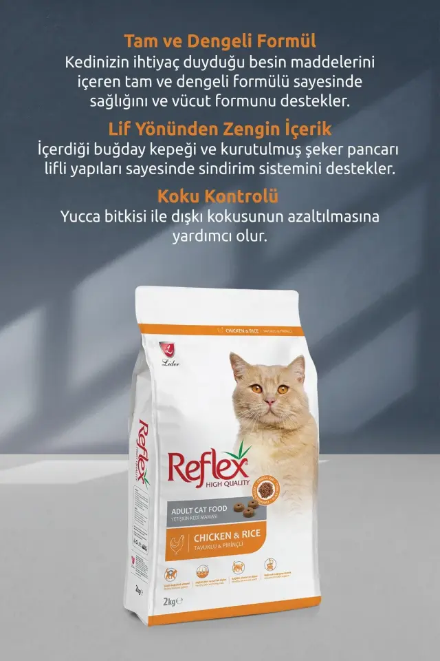 Reflex Tavuklu ve Pirinçli Yetişkin Kedi Maması 15 kg