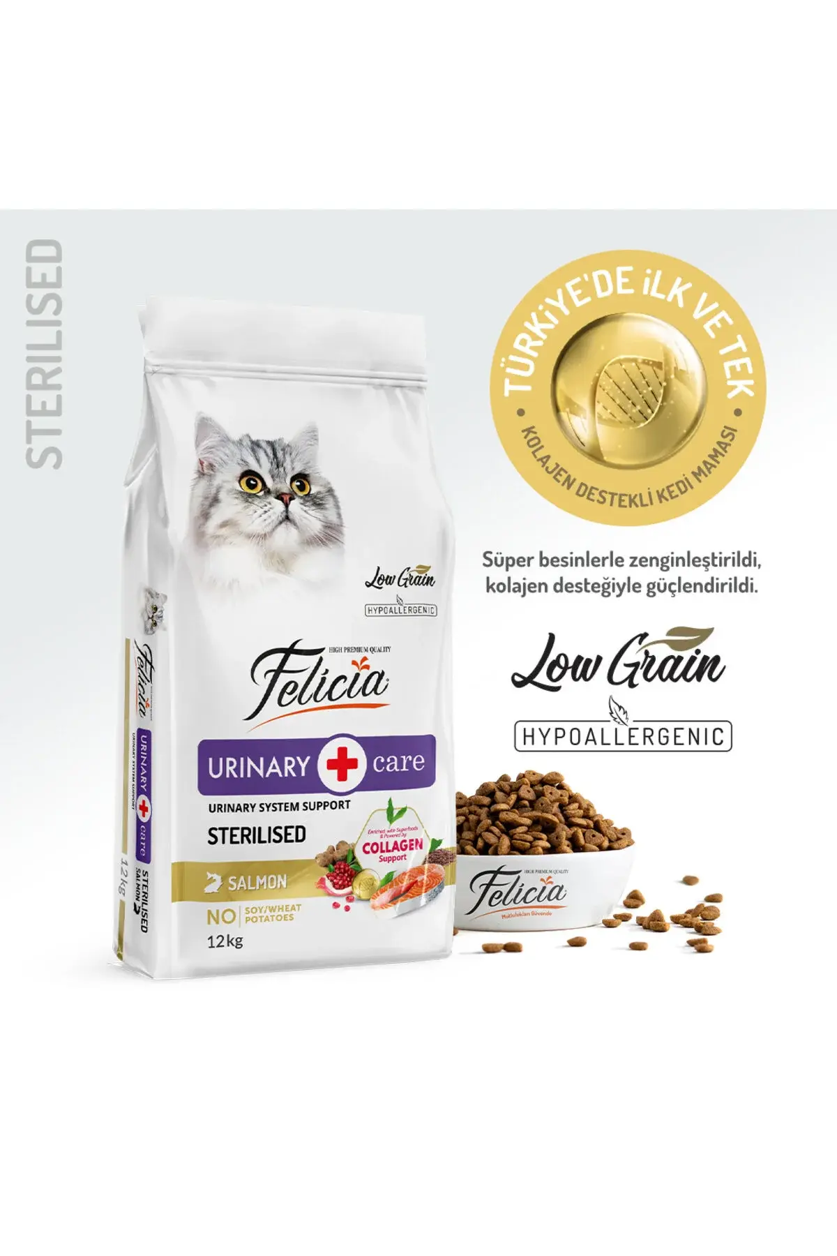 Felicia Kolajen Destekli Hipoalerjenik Somonlu Kısırlaştırılmış Yetişkin Kedi Maması 12KG