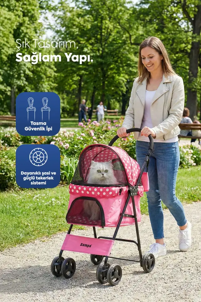 Zampa Perez Kedi Köpek Arabası Pembe 42x63x89 Cm